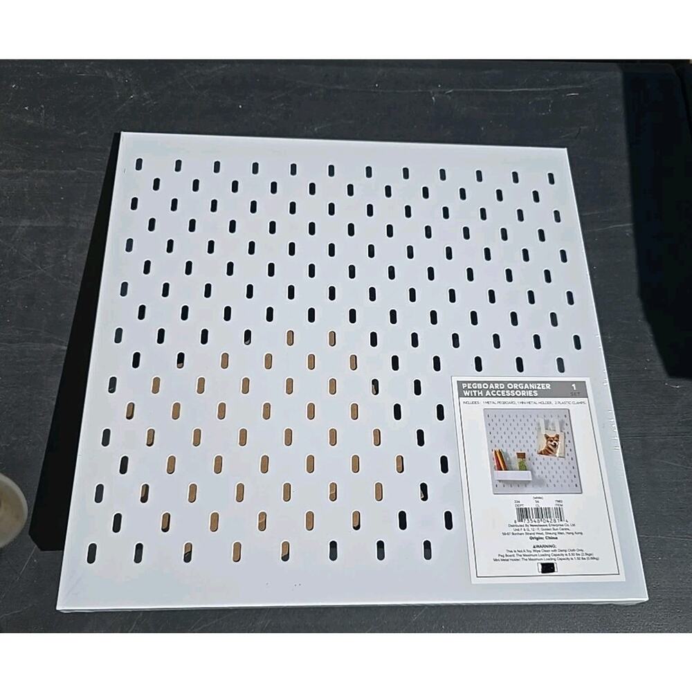 13025 White Pegboard Organizer with Accessories 12x12 2 clamps 1 Mini Metal Hold